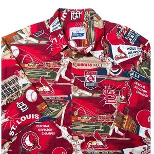 Rayn Sports St. Louis Cardinals Hawaiian Shirt Mens L 100% Cotton AOP VTG MLB